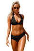 Black Scalloped Laser Hollow Out Halter Bikini Swimsuit